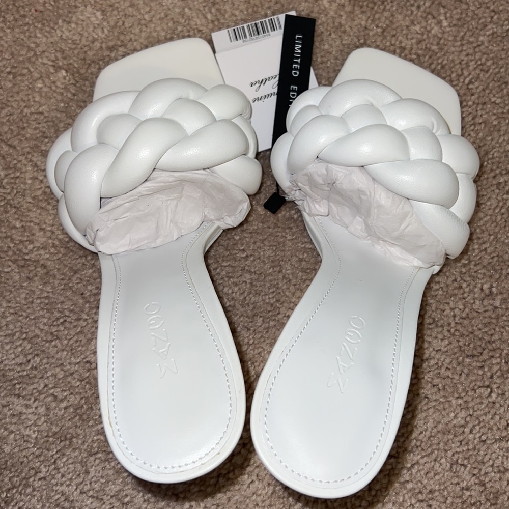 Mango leather braided design knotty mule sandals white - Picture 2 of 5
